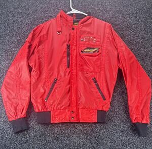 Style Auto Red Bomber Jacket Full Zip Stand-Up Collar Logo Accents Men’s M